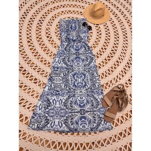 Cynthia‎ Rowley Blue White Paisley Strapless Maxi Dress Sz S